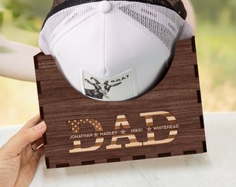 Personalized Wooden Hat Holder, Custom Cap Holder With Family Names, Cap Organizer For Dad Grandpa, Father's Day Gift, Hat Organizer HH03