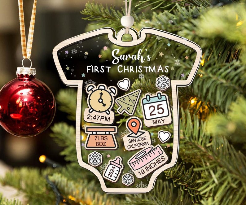 Baby's First Christmas Ornament 2024, Personalized Baby 1st Christmas