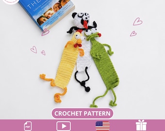 Funny Crochet Bookmark Pattern Bundle: Panda, Chicken, Gecko PDF Pattern & Video Tutorial | Kniri Crochet