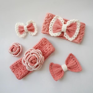 Crochet Headband PDF Patterns: 8 Sizes Newborn to Adult with Rose & Bow