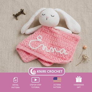 Bunny Lovey Crochet Pattern PDF, Custom Name Blanket, Crochet Security Lovey | Kniri Crochet
