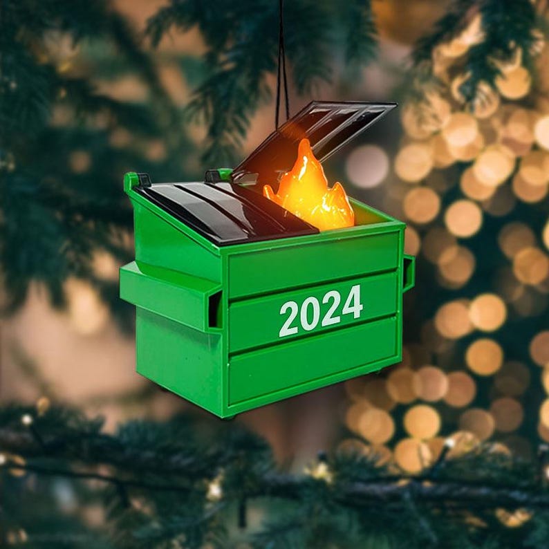 Dumpster Fire Christmas Tree Ornament, Dumpster Fire Ornament, Desk