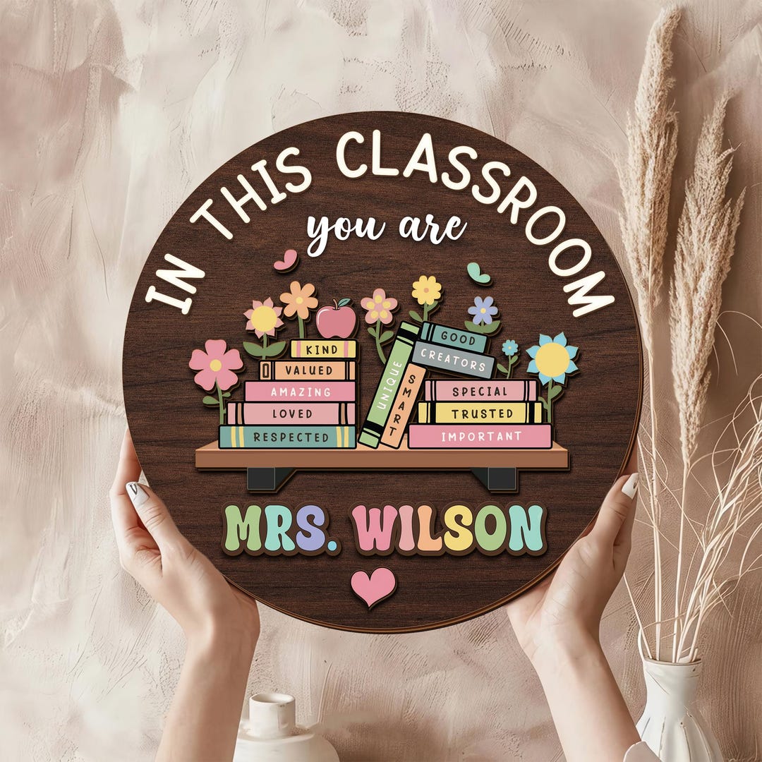 Personalized Teacher Name Door Sign, Welcome Sign Wooden Hanging Plaque ...