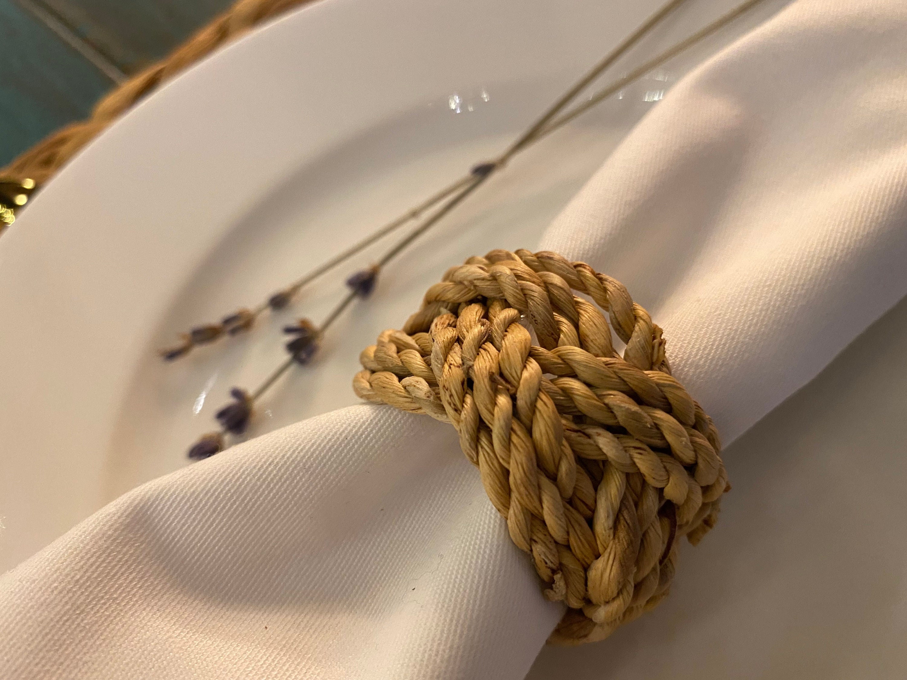 Boho or botanical custom wood napkin rings, set of 4 – sweep of sand