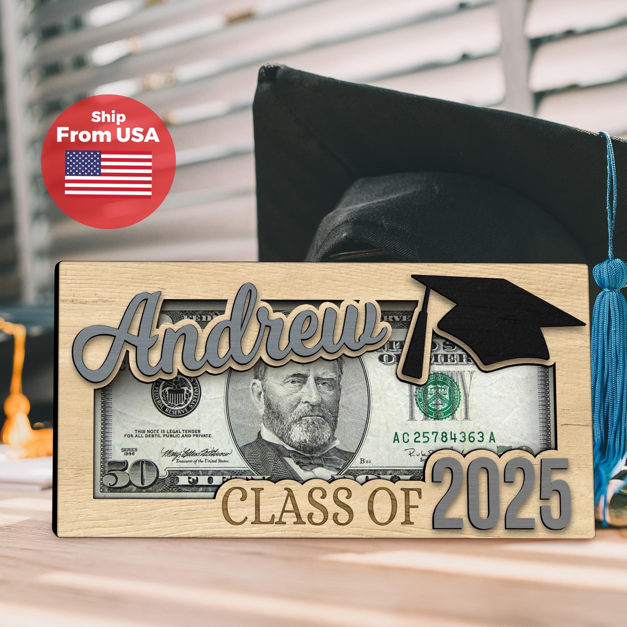 Personalisierter Geldhalter zum Abitur 2025, Personalisiertes Geschenk für Abiturient, Geschenk für High School Senior, Personalisierter Geldhalter mit Namen MH12