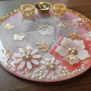 Resin Pooja thali 12 inch/Aarti thali/Puja thali/Roli chawal platter/Rakhi resin platter/Desi Wedding gifts/housewarming gifts/Diwali thali