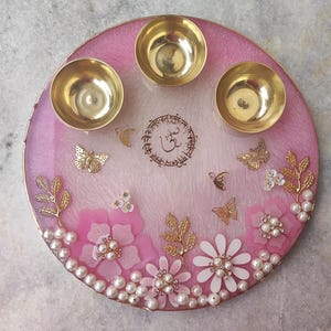 Resin thali 10inch/Aarti thali/Pooja thali/Roli chawal platter/Rakhi resin platter/karwa chauth thali/Diwali pooja thali/desi wedding gifts