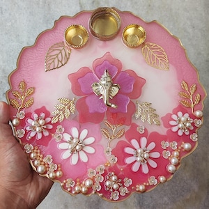 Resin thali 10inch/Aarti thali/Pooja thali/Roli chawal platter/Rakhi resin platter/karwa chauth thali/Diwali pooja thali/desi wedding gifts