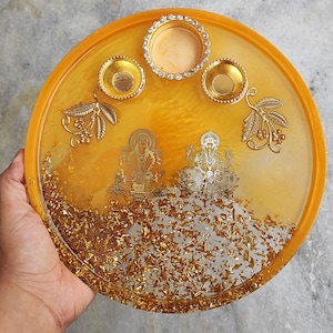 Resin Pooja thali/8 inches/Desi wedding thali/Puja thali/Aarti thali/Diwali thali/Karwa chauth thali/Raksha bandhan thali/Housewarming gifts