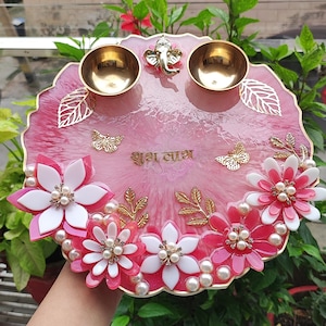 Resin Pooja thali/10inches/Desi wedding thali/Puja thali/Aarti thali/Diwali thali/Karwa chauth thali/Raksha bandhan thali/Housewarming gifts