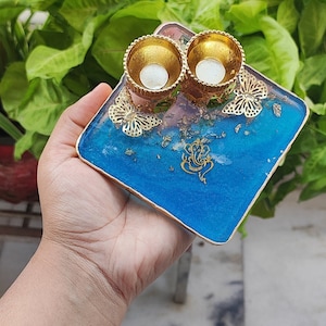 Resin Thali for Pooja 4inch/Aarti thali/Pooja thali/Indian gifts/Religious gifts/karwa chauth thali/Diwali gifts/Return gifts/Spiritual gift