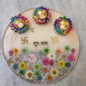 Resin thali 10inch/Aarti thali/Pooja thali/Roli chawal platter/Rakhi resin platter/karwa chauth thali/Diwali pooja thali/desi wedding gifts