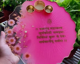 Resin Pooja thali 10inch/Aarti thali/Pooja thali/Roli chawal platter/Rakhi resin platter/Indian gifts/Karwa chauth thali/Diwali pooja thali