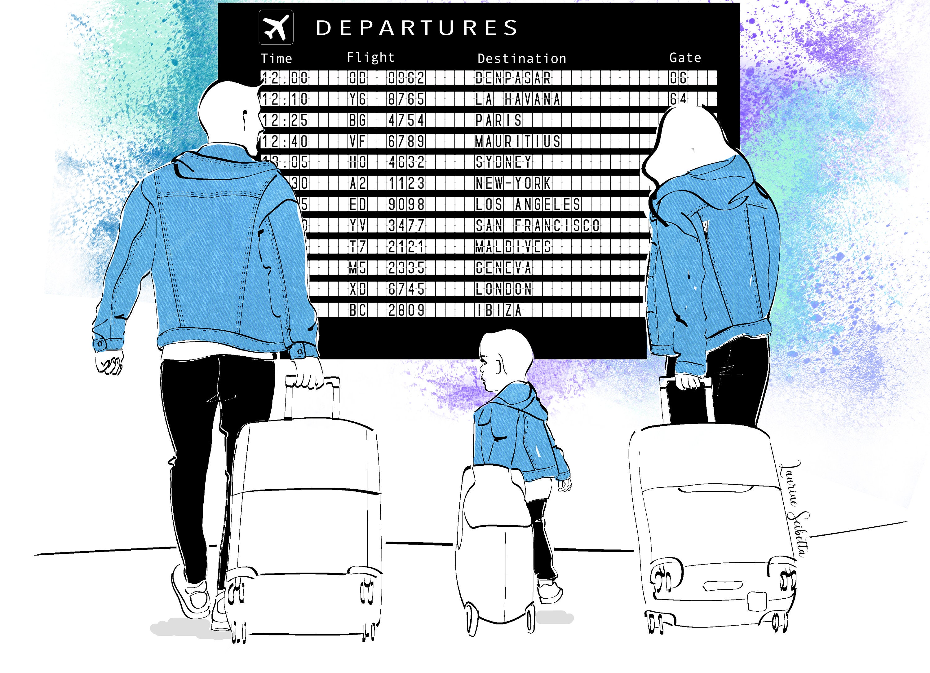 Illustration Personnalisée Imprimée Famille et Couple Poster Carte Postale Pour Décoration Maison Id