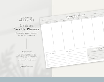 Undatierter Wochenplaner | Digital oder druckbare PDF | iPad Planer Landschaft | Minimalistisches Weekly Layout | Wiederverwendbare Agenda Vorlage