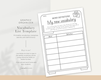 Bearbeitbare Vokabelvorlage für Schüler | Kühlschrank Wörter zum Ausdrucken | Wöchentliche Word Work PDF | Übungsblatt für Hausaufgaben | Schreibweise Liste