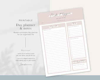 Druckbarer Tagesplaner | Minimalistische To-Do-Liste | Undatierter Tag Organizer | Sofort Download