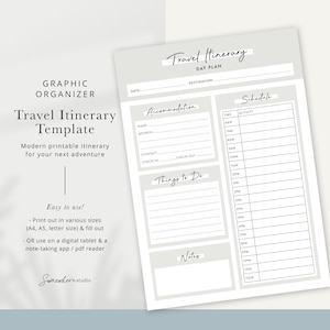 Printable Travel Itinerary Template | Editable Trip Planner | Vacation Schedule Organizer | Digital Download