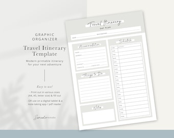 Druckbare Reiseverlauf Vorlage | Bearbeitbarer Reiseplaner | Urlaub Stundenplan Organizer | Digitaler Download
