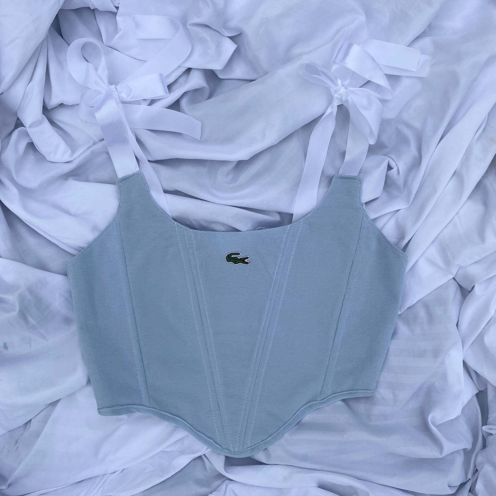 Baby Blue Corset Top Made From a Lacoste T-shirt 
