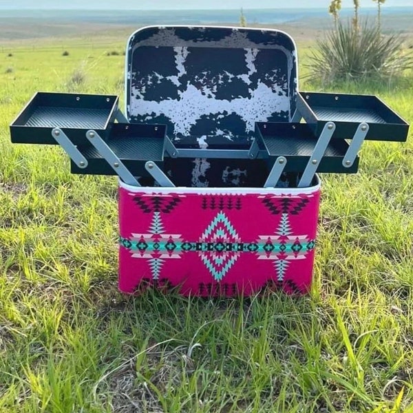 Pink Aztec Caddy Box Makeup Kaboodle Caboodle Case Jewelry Box