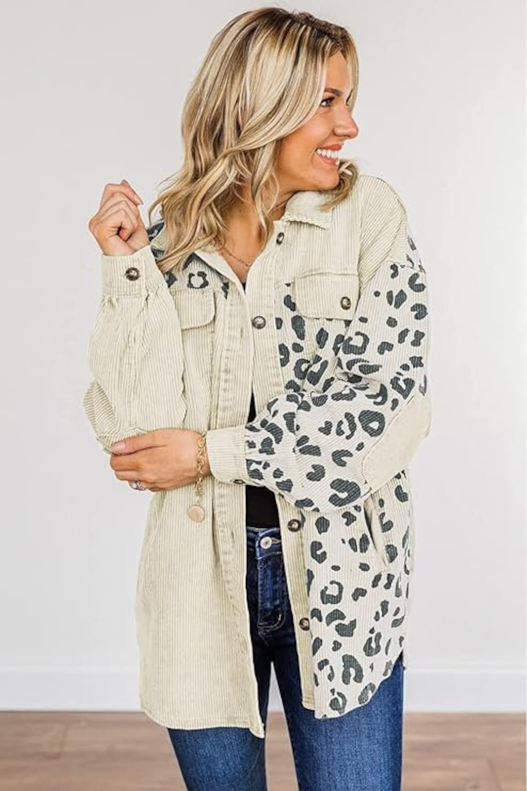 Leopard Collared Neck Button Up Shacket
