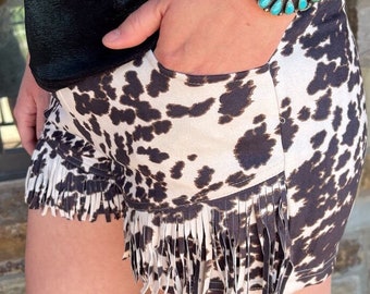 Cowprint Fringe Front Short