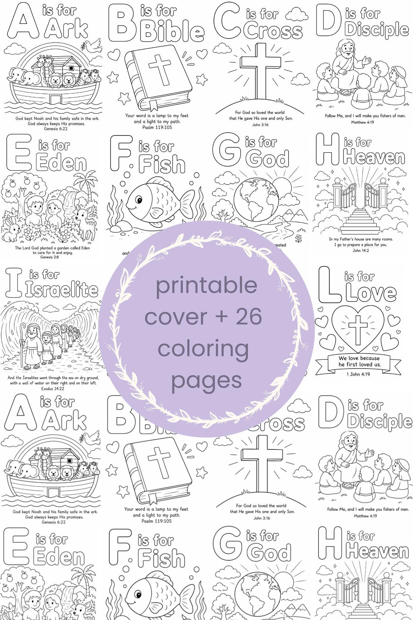 Bible ABC Coloring Book for Kids | Christian Alphabet Scripture Pages ...