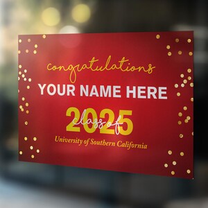 2025 Custom Confetti Double-Sided Window Graphic - Official USC Class of 2025 College Graduate Gift Sign for Party