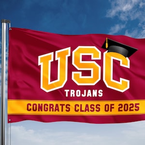 Single Sided USC Trojans Pole Flag 2025 | USC Graduation Gift for Commencement Ceremony | Trojan Fan Flag for Indoor Outdoor Use | Fight On