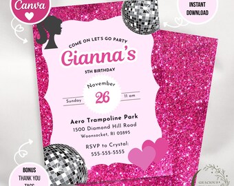 Barbie Birthday Party Invitation | Printable Digital Download | Editable Kids Birthday Invite Template