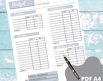 Vorlage Budget Planer | Monatsbudget | Finanzplaner | PDF zum Ausdrucken