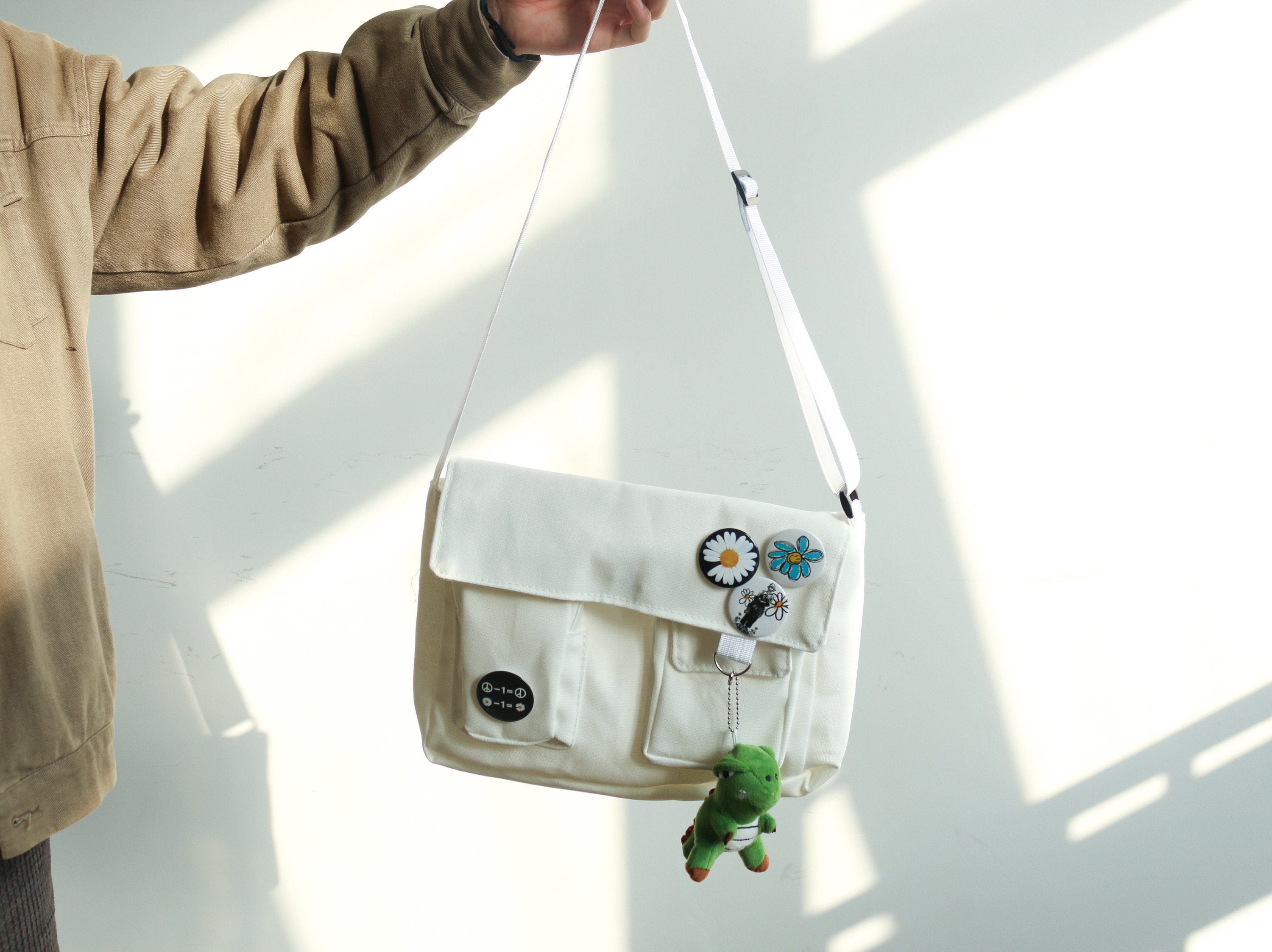 Daisy Flower Canvas Shoulder Tote Bagsminimalist Bagluxury Etsy