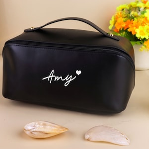 Personalised cosmetic bag with small monogram custom makeup bag personalized gift for her personalised gift for bridesmaid organizer Black