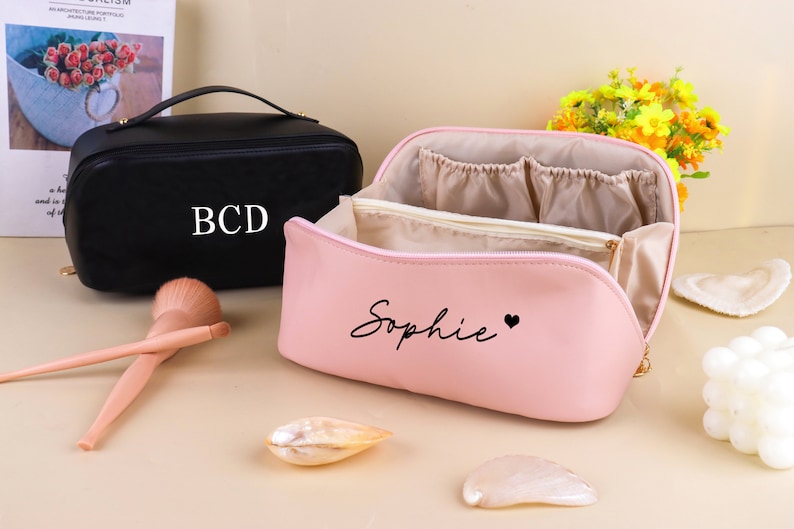 Personalised cosmetic bag with small monogram custom makeup bag personalized gift for her personalised gift for bridesmaid organizer image 2