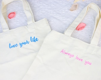 Handmade embroidered canvas bag, personalized canvas bag, eco-friendly shopping bag, emotional gift