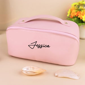 Personalised cosmetic bag with small monogram custom makeup bag personalized gift for her personalised gift for bridesmaid organizer Pink