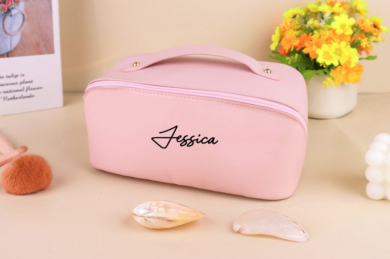 Personalised cosmetic bag with small monogram custom makeup bag personalized gift for her personalised gift for bridesmaid organizer Pink