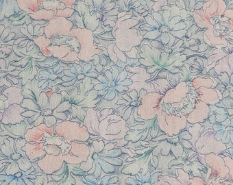 31" Length - Vintage, Peter Pan Fabrics Floral faded blues and pinks