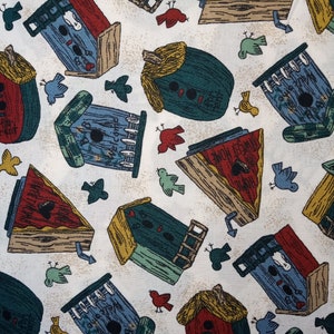 35&quot; Length - Primitive Rustic Bird Houses All Over Toss Cotton Fabric