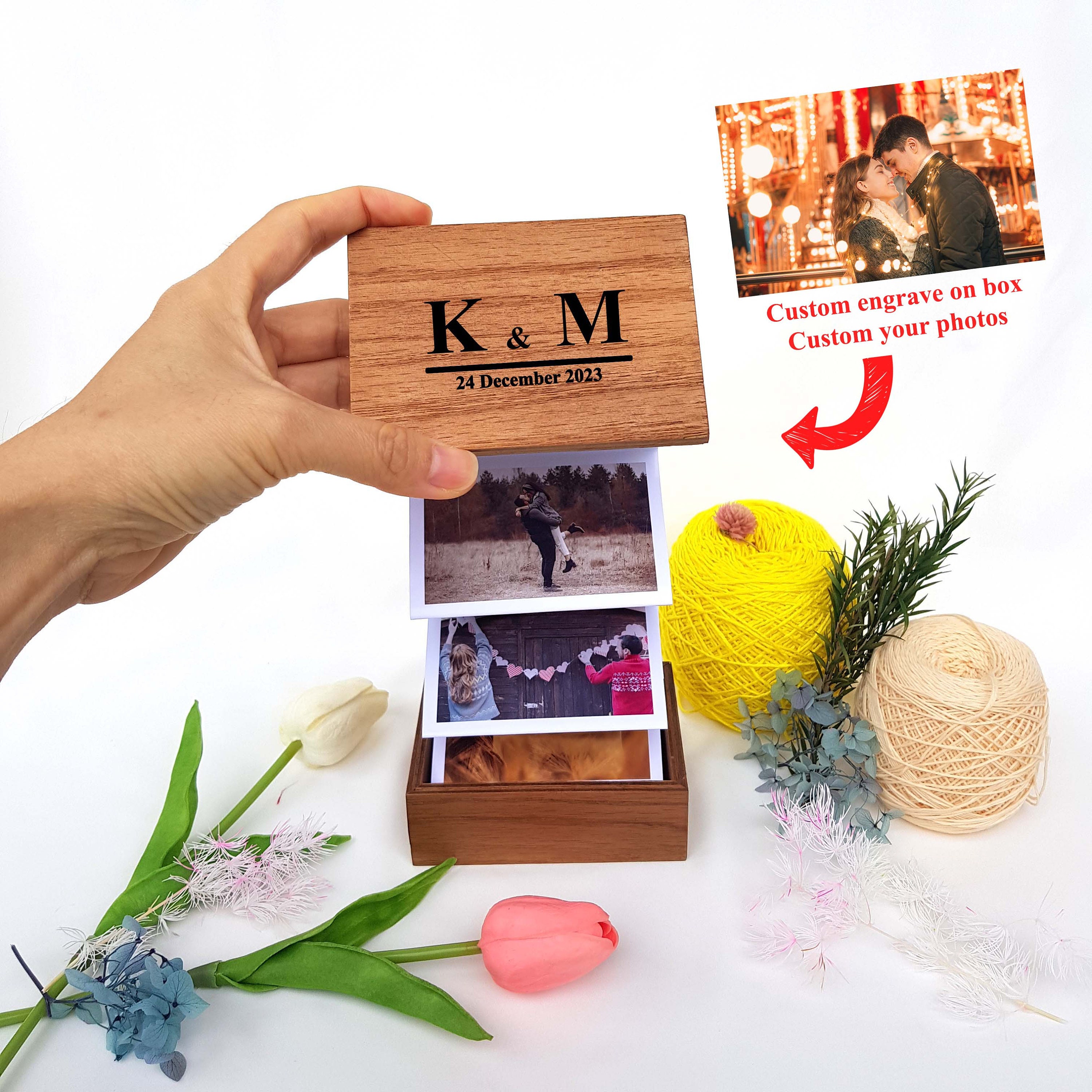 Discover Einzigartiges romantisches Geschenk, Erinnerungssammlung Pull-Out Holz-Fotobox