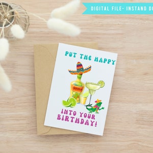 PRINTABLE Margarita Birthday Card, Happy Birthday Card, Instant Download, Cocktail Birthday Card, Funny Birthday Card, Adult Birthday Card