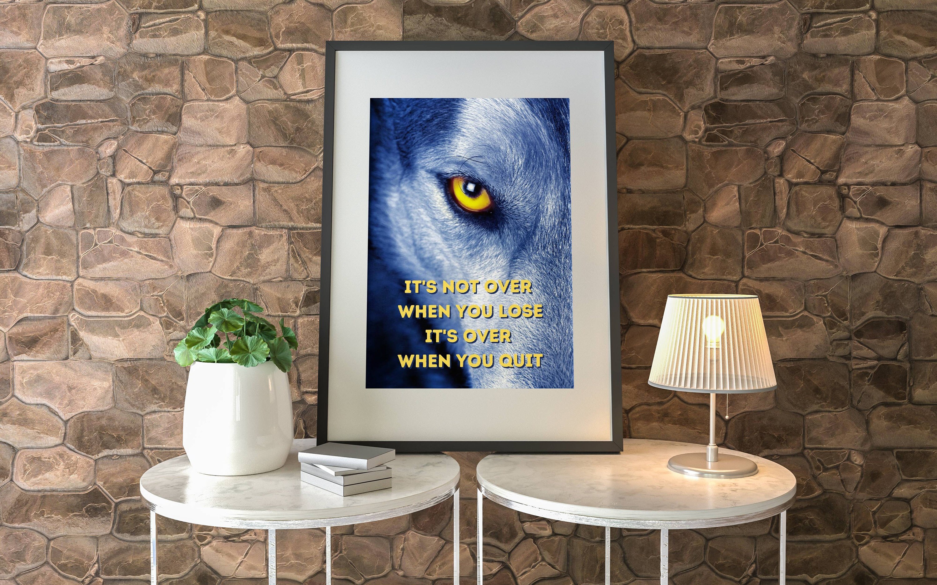 Loup et Sa Citation Motivante en Anglais - Impression Numérique Originale