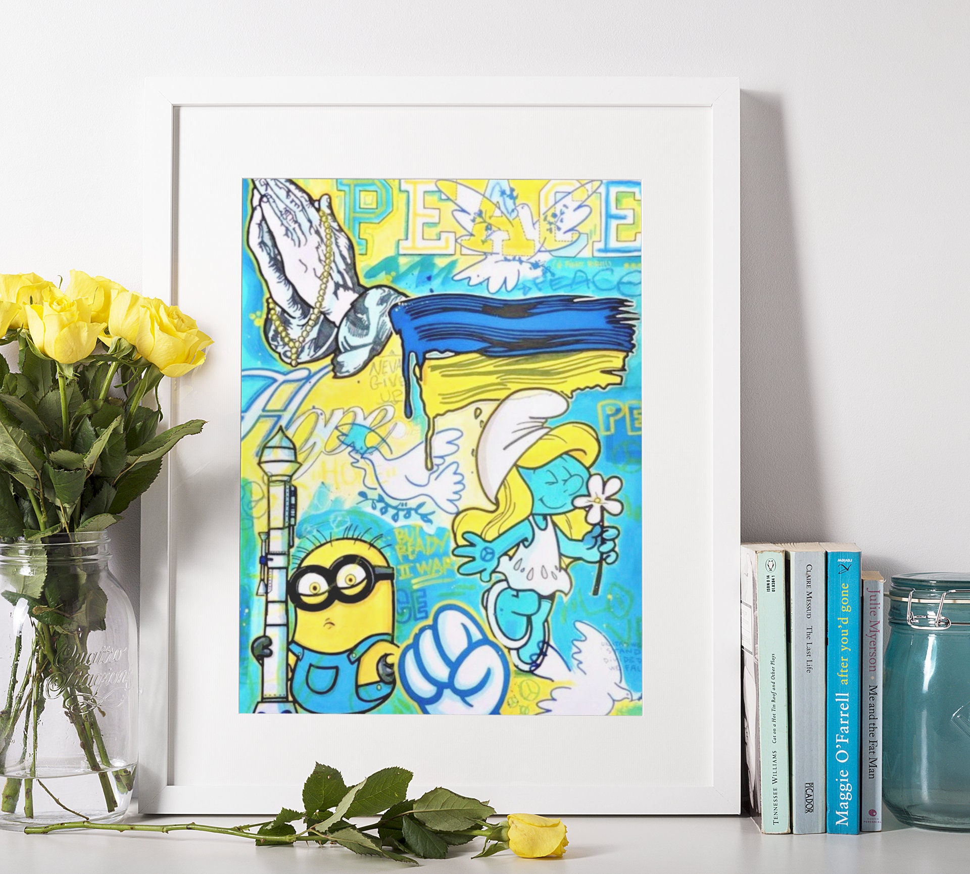 Mignons - Schtroumphette Peace Colombe Pop Art Impression Numérique Originale