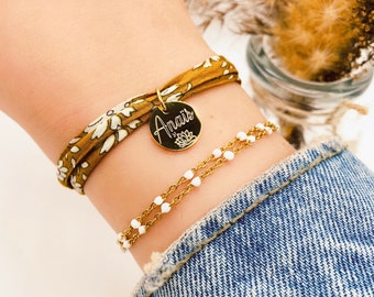 Personalized liberty cord bracelet with gold stainless steel medallion