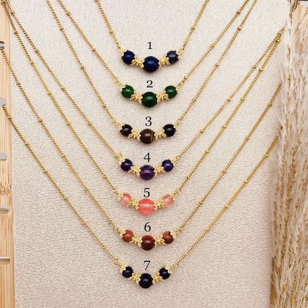 Semi-precious stone necklaces and handmade stainless steel satellite chain