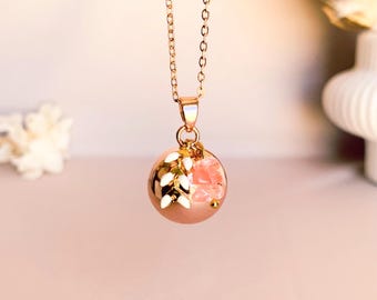 Rose Gold Plated Pregnancy Bola "Precious Sparkles" - natural stones of your choice and wheat stalk - rose gold bola - pregnancy necklace