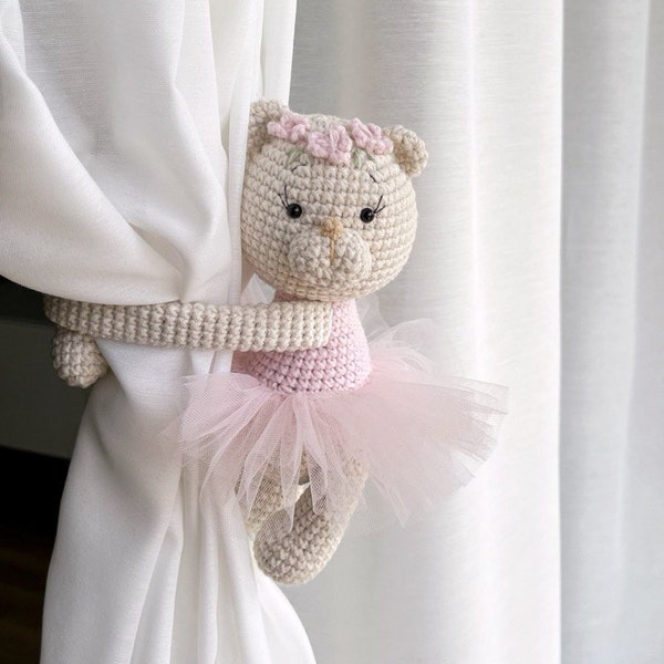 Pink ballerina bear curtain tieback Bear tie back  Bear nursery decor Nursery animal curtain tie back Bear curtain tie back Nursery tieback