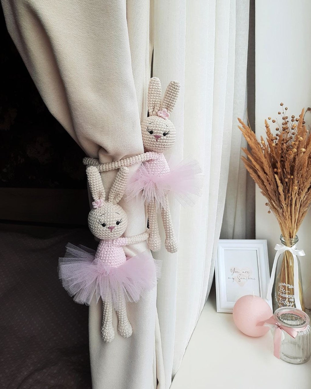 Pink Ballerina Bunny Curtain Tieback Bunny Nursery Decor Bunny Tie Back