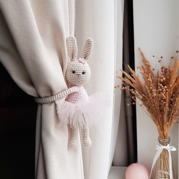 Ballerina bunny curtain tieback Rabbit tie back Nursery animal curtain tie back Bunny tie back Bunny nursery decor Nursery tieback